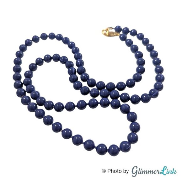 Vintage Oops A Daisy Deep Blue Enamel Gold Tone Beaded Necklace - Picture 6 of 11